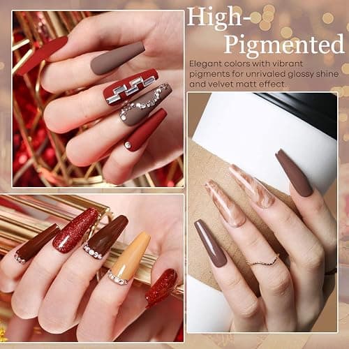 Modelones Gel Nail Polish Set, 6 Colors 2025 Christmas Nude Brown Burnt Orange Glitter Gel Polish Dark Red Wine Burgundy Maroon Nail Polish Soak Off Winter Nail Art Manicure Kit DIY Salon Gift thumbnail 9