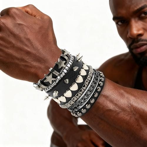 ZYNVORA 5 Pcs Punk Bracelets, Rock Style Emo Bracelets, Hip-hop Studded Bracelet Goth Bracelets Punk Studded Bracelet Bracelet Grunge Alternative Bracelet Punks Bracelet for Women, Unisex thumbnail 5