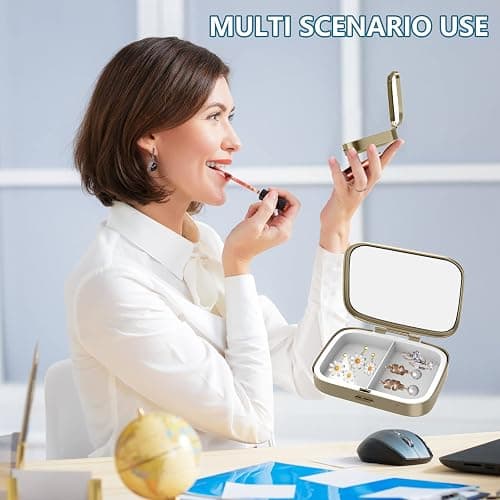 Pill Case Pill Box with Mirror Retro 2 Compartment Small Pill Case for Purse or Pocket Bronze Rectangular Pill Box or Vitamins, Fish Oil, Supplements, Pill Containe Travel Gifts（Retro Pink Floral） thumbnail 5