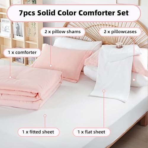 weigelia Pink Comforter Sets Full Size Comforter Set with Sheets 7 Piece Soft Microfiber Comforters Set for Women Blush Lightweight Alternative Comforter for All Season thumbnail 3