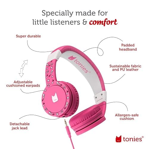 Tonies Foldable Wired Headphones for Kids - Comfortably Designed to fit On-Ear - Works with Toniebox 1 and All 3.5mm Devices - Pink thumbnail 4