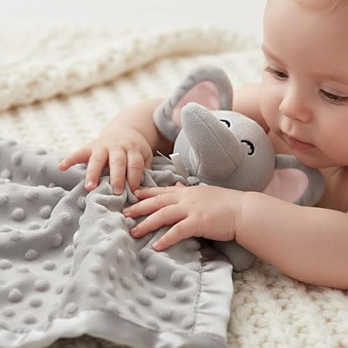 Pro Goleem Elephant Security Blanket, Soft Lovey Unisex Lovie Baby Gifts for Boys and Girls Snuggle Toy Stuffed Animal Newborn Essentials and Items Grey 16 Inch thumbnail 8