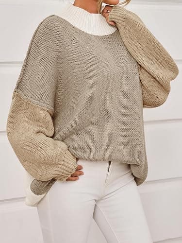 Womens Oversized Tunic Sweaters Color Block  thumbnail 4