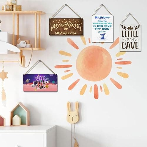 Little Man Cave Sign Woodland Nursery Wall Decor for Baby Boys Rustic Bear Forest Animal Wood Signs, Nursery Room Decor for Boys Bedroom Farmhouse Sign Wooden Wall Art 12x6 Inch thumbnail 6