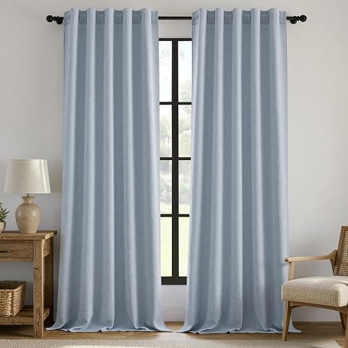 MIULEE Thick Linen Curtains 96 Inches Long Light Blue Semi Sheer for Farmhouse/Living Room/Bedroom, Linen Textured Light Filtering Window Privacy Drapes with Back Tab Rod Pocket, 42Wx96L, Set of 2 thumbnail 6