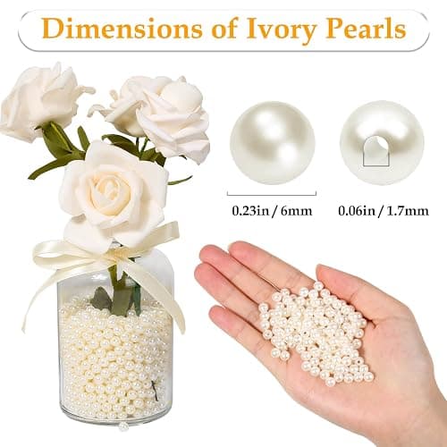 anezus Pearl Beads for Craft, 1000pcs Ivory Faux Fake Pearls, 6 mm Small Sew on Pearl Beads with Holes for Jewelry Making, Bracelets, Necklaces, Hairs, Crafts, Decoration and Vase Filler thumbnail 3