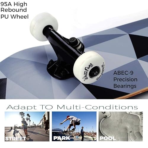 WhiteFang Skateboards for Beginners, Complete Skateboard 31 x 7.88, 7 Layer Canadian Maple Double Kick Concave Standard and Tricks Skateboards for Kids and Beginners thumbnail 4
