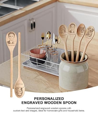Custom Wooden Spoon - Personalized Engraved with Photo & Name | Unique Kitchen Gift for Mom, Wife, Grandmother | Cooking, Wedding, Anniversary Keepsake (Free Design) thumbnail 7