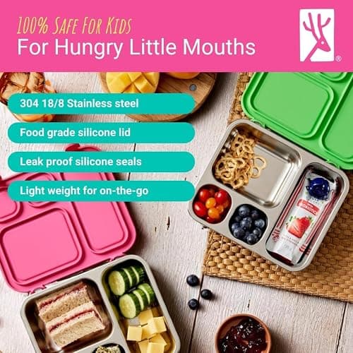 Elk and Friends Kids Stainless Steel Bento Box with Silicone Lid | Leak-Proof | Toddler Lunch Container | 4 Compartments | Dishwasher Safe thumbnail 5