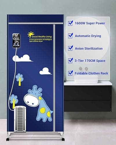 Heated Clothes Airer, 1600W-1.7 Meter Electric Clothes Dryer (Anion) with 12 Hangers, 3-Tier Foldable Heated Clothes Airer Rack with Cover, Energy Saving Heated Airers for Indoor, Apartment thumbnail 3