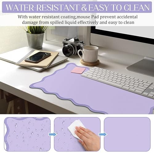 Hahafelt Scalloped Desk Mat Large Scalloped Piping Cute Desk Mat Aesthetic Preppy Table Pad Large Nonslip Pad with Edge Stitching Waterproof Gaming(Purple,31.5 x 15.75 Inches) thumbnail 5
