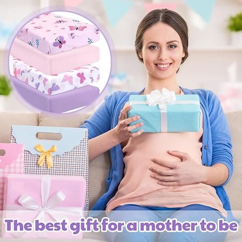 Mixweer 4 Pack Butterfly Baby Crib Sheet Set for Girls Standard Size Crib Toddler Mattresses Soft Breathable Sheets for Baby Gifts Home Nursery Toddler, Pink Purple thumbnail 7