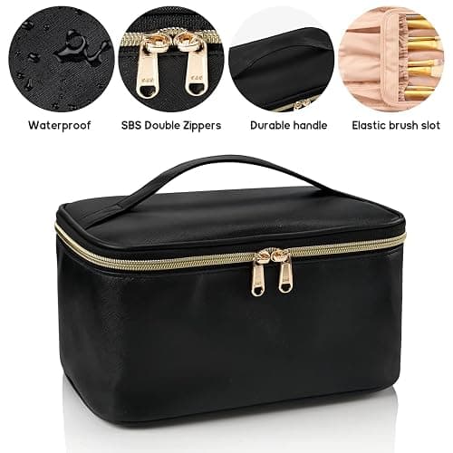 OCHEAL Makeup Bag, Portable Cosmetic Bag, Large Capacity Travel Makeup Case Organizer, Black For Women Toiletry Bag for Girls Traveling With Handle and Divider - 001_Black thumbnail 4