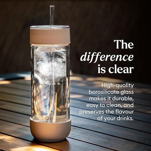 Ember Cold Tumbler 16 oz – Insulated Glass Iced Coffee Cup with Straw & Spill-Proof Lid, Keeps Drinks Cold, Eliminates Condensation, Modern Double-Wall Design, Sandstone thumbnail 3