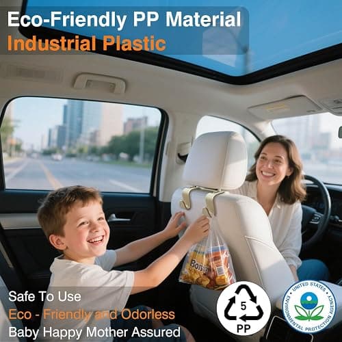 KULOLO 4-Pack Car Seat Hooks - 55 lb Each, Fits 0.32-0.55 in Headrest Rods | Purse holders; PP construction; tool-free setup; 360° swivel; beige; for groceries, backpacks, gym bags, and baby gear thumbnail 3