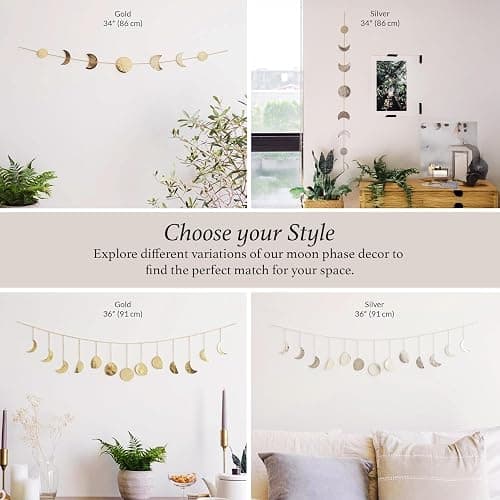 BASE ROOTS Moon Phase, Gold Wall Decor for Bedroom & Living Room, Bohemian Wall Decor, Handmade Hammered Metal 36" 13 Phases Moon, Celestial Wall Art, Gift for Women & Kids thumbnail 7