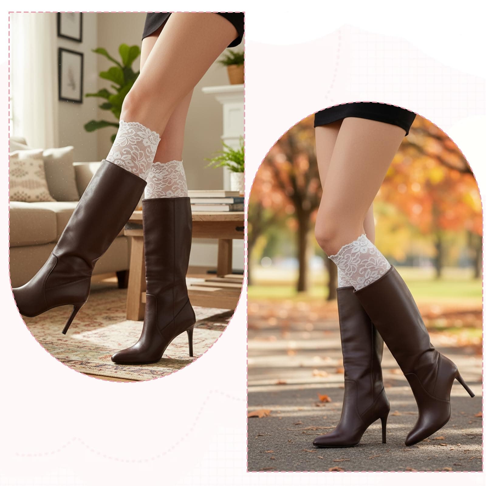  Lace Boot Cuffs for Women - Stretchy Lace Leg Warmers Socks Topper Cuff (Black & White) thumbnail 7