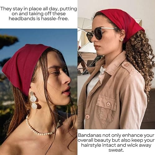 WOVOWOVO 8 Pcs Hair Scarf Headband for Women Girls Non Slip Elastic Boho Triangle Head Scarf Bandana thumbnail 3
