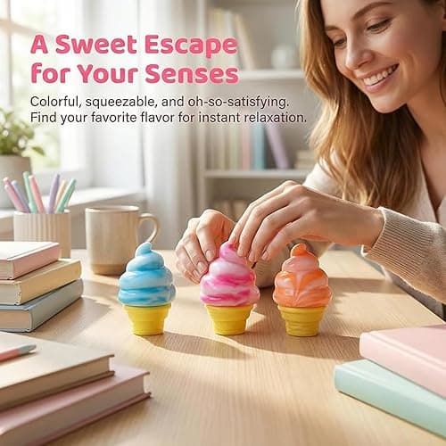 Ice Cream Squeeze Squishy, Ice Cream Cone Squishy, Slow Rise Sensory Fidget Toy, Easter Basket Stuffers Party Favors Summer Sensory Stress Relief（Orange） thumbnail 6