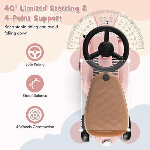HONEY JOY Ride On Push Car, Outdoor Toddler Riding Toys w/Steering Wheel, Horn & Storage, Foot-to-Floor Sliding Car, No Batteries, Retro Baby Ride On Toys for Boys and Girls (Pink) thumbnail 5