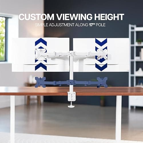 VIVO Dual Monitor Desk Mount for 13 to 30 inch Screens, STAND-V002W | White, Articulating, Adjustable Monitor Arm, Grommet or C-Clamp Mounting, Computer Stand for 2 Monitors, Holds 22 lbs Each thumbnail 5