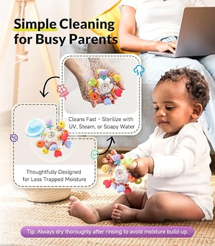 Baby Montessori Rattle & Teething Toys - Safe, Multi-Functional BPA-Free Silicone Sensory Learning Teether Baby Toys for Infant 0-12 Months Teething Relief & Fun Play Perfect Baby Gift for Boys Girls thumbnail 4