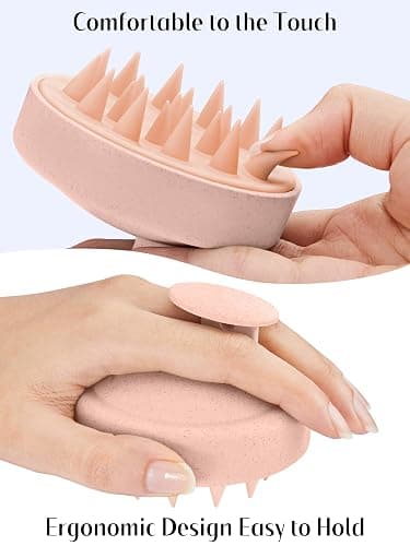 HEETA Scalp Massager Hair Growth, Silicone Scalp Scrubber Shampoo Brush for Exfoliation, Dandruff Removal & Head Massage Stress Relax, Wet & Dry Use for Thick, Thin Hair Care, Wheat Straw Light Pink thumbnail 5