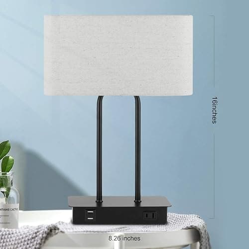 Bedside Touch Control Table Lamp with Dual USB Charging Ports 1 AC Outlet, 3 Way Dimmable Modern Nightstand Lamp with Cream Fabric Shade, Desk Lamp for Bedroom Living Room Office with 5000K LED Bulb thumbnail 8