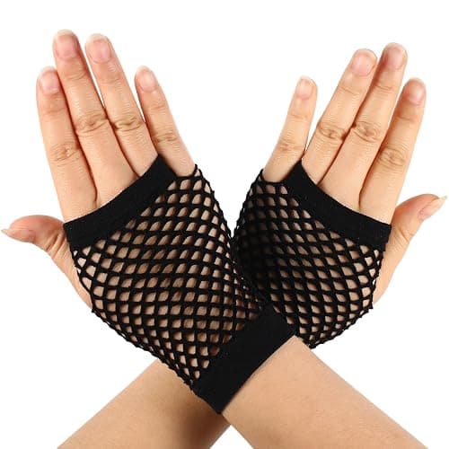 Mikovivi Short Nylon Fishnet Gloves, Fingerless Punk Accessories Cool Emo Clothes Goth Accessories for Women Halloween Party - Image 1