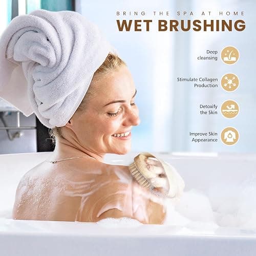 POPCHOSE Dry Brushing Body Brush, Natural Bristle Dry Skin Exfoliating Brush Body Scrub for Flawless Skin, Cellulite Reduction, Lymphatic Drainage and Blood Circulation Improvement - 1 Count (Pack of 1) thumbnail 5