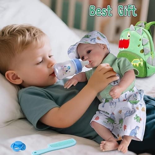 11 Pcs Reborn Baby Doll Clothes Boy Dinosaur Outfit Accessories for 17-22 Inch Reborn Boy Dolls 20 Inch Newborn Baby Boy Clothes Green Accessories with Backpack thumbnail 8