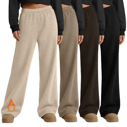 Oakgarden 4 Pack Women's Fleece Straight Leg Sweatpants, Open Bottom Thermal Baggy Pants Lounge Drawstring Pants with Pockets - Image 1