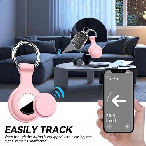 [2 Pack] Joremx Waterproof for Airtag Holder,Soft Silicone Protective case for Apple Air tag with Key Ring,Lightweight and Anti-Scratch,Compatible with AirTag Keychain for Dog,Car Key,Luggage（Pink-2） thumbnail 5