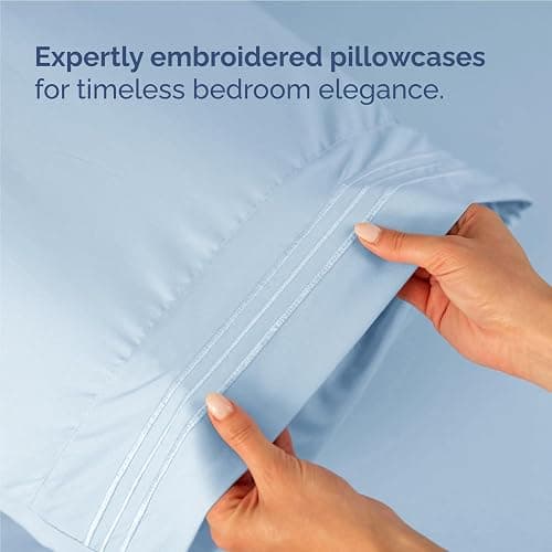 Full Size 4 Piece Sheet Set - Comfy Breathable & Cooling Bed Sheets Set - Hotel Luxury Bedding for Women, Men, Kids, Teens, Boys & Girls - Deep Pockets, Ultra-Soft, Wrinkle Free - Oeko-Tex - Sky Blue thumbnail 6