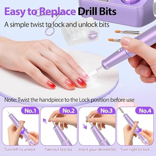 PYVOLA Professional Electric Nail Drill E-File Machine - 45,000 RPM Corded Nail Drills Kit with Low Noise & LED Display for Shaping, Removing & Polishing Acrylic Gel Nails for Salon Home thumbnail 4