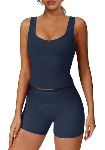 Alaroo Workout Sets for Women Two Piece Sets U Neck Crop Tank Top High Waisted Shorts Summer Casual Mathing Clothing - Image 1