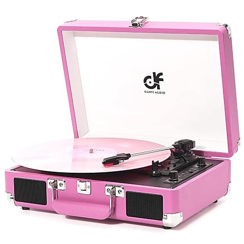 Record Player, Vintage 3-Speed Suitcase Turntable with Built-in 2 Speakers,USB Recording Vinyl to MP3, Bluetooth 3 Speed 3 Size Portable Record Player for Music Lovers Hot Pink - Image 1