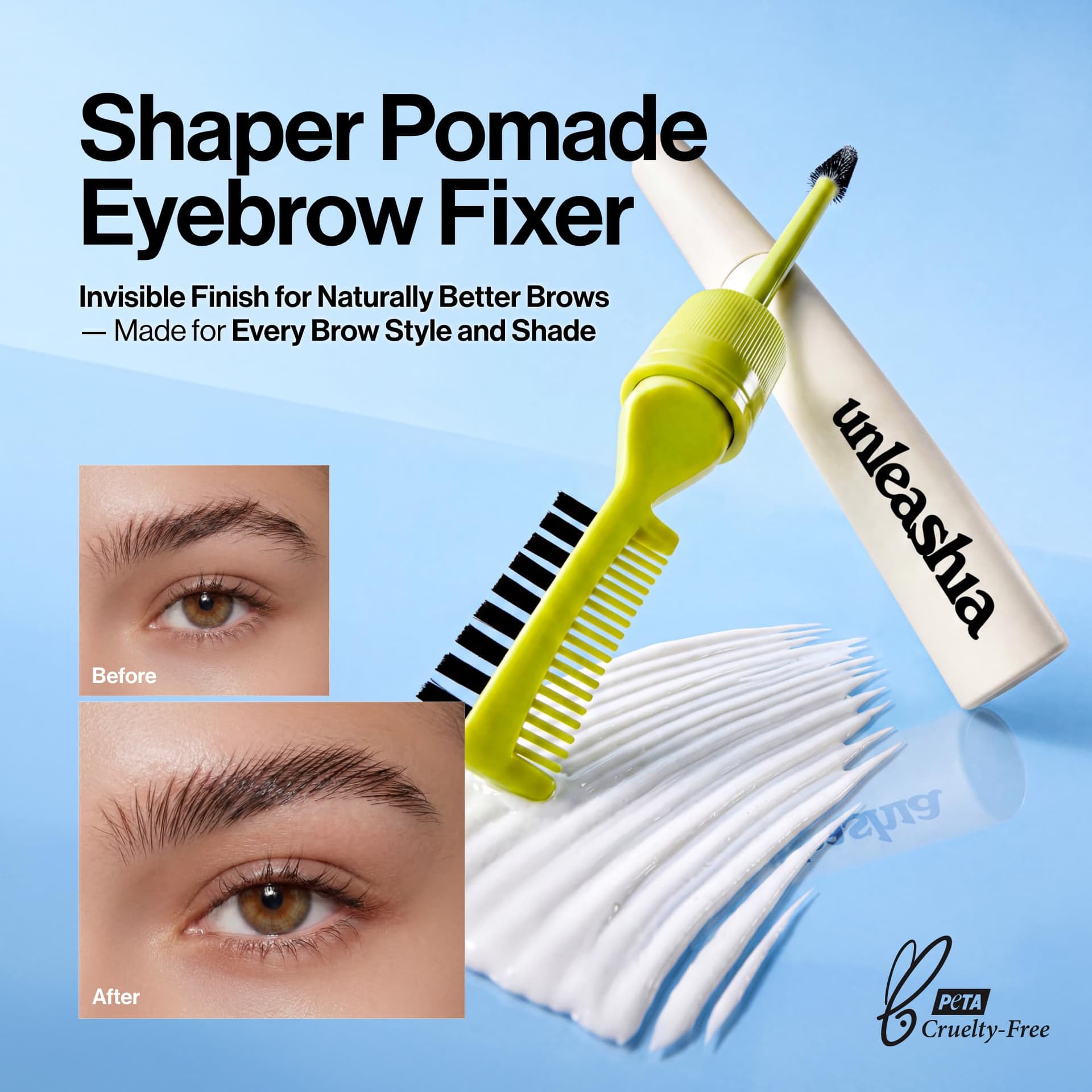 UNLEASHIA Shaper Pomade Eyebrow Fixer Eyebrow Gel for Defining and Fixing, Eyebrow Brush, Long Grip, Caring Ingredients, Transparent Eyebrow Gel thumbnail 3