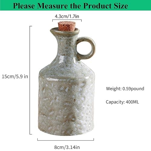 MuyuRise Ceramic Olive Oil Dispenser with Cork Stopper, Reactive Glaze Texture Oil Bottle, Leak - Proof Small Spout for Kitchen, Great for Storing Vinegar, Wine, Soy Sauce, Lemon Juice (GREEN) thumbnail 3