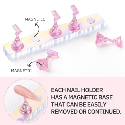 Etercycle 2 Set Nail Holder for Display Painting Nails - Aurora Acrylic Magnetic Practice Nail Stand Set - Fake Nail Holder for Press On Nails with Reusable Adhesive Putty (Aurora Pink) - Transparent + Pink thumbnail 3