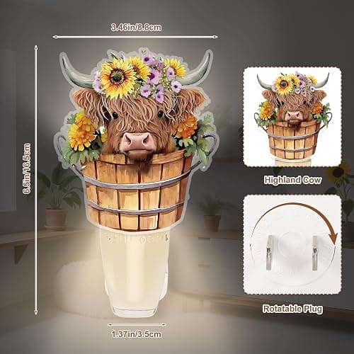 2 Pack Sunflower Highland Cow Wall Fragrance Plug in with Night Light, Compatible with Bath and Body Works Cattle WallFlower Plug-in Diffuser with Magnetic Plug Design for Home Office thumbnail 2