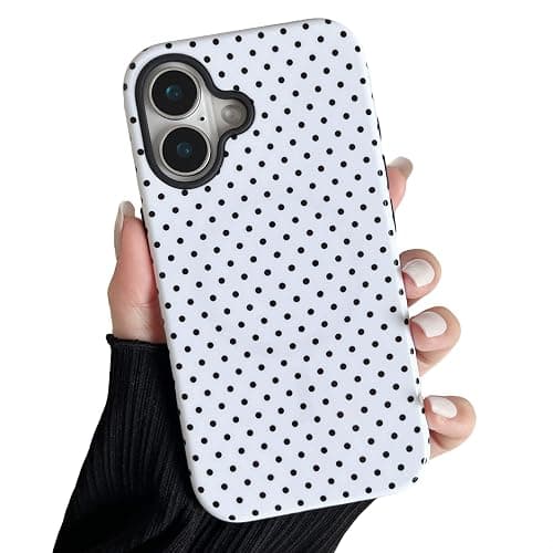 ZTOFERA Magnetic Case for iPhone 16, Polka Dot Phone Case Cute for Girl Women, Compatible with Magsafe, Hard PC+Soft TPU Protective Phone Cover for iPhone 16-White - Image 1