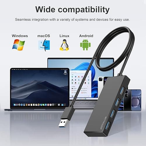 ANYPLUS USB Hub, Multiport USB Splitter Adapter, 2 ft Long Cable USB 3.0 Hub, USB Extender for Laptop, PC, iMac, Surface Pro, MacBook, Mac Pro, Flash Drive, XPS, Mouse, HDD thumbnail 7