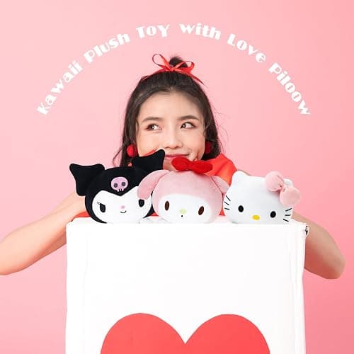COAQAC Kawaii Plush Toy with Love Piloow, Soft Cartoon Plush, Theme Party Favor, Birthday Gift for Girls Boys (Pink B) - Pink B thumbnail 6