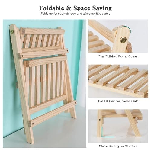 Jotsport 2-Step Desktop Storage Organizer Foldable 2 Tier Ladder Plant Stand Wood Display Shelf Decorative Storage Rack for Table Top thumbnail 6