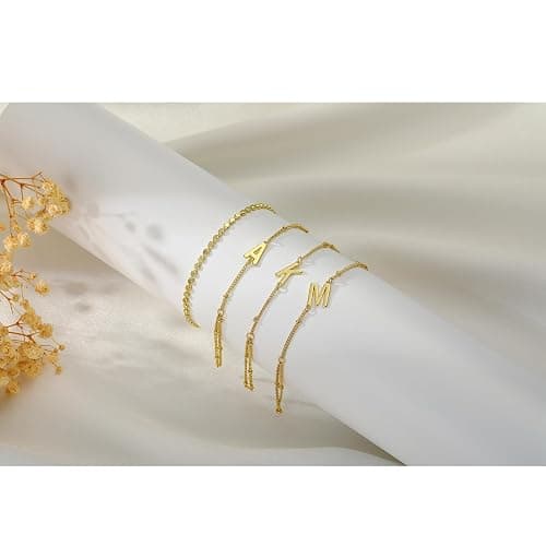 Ascona Initial Hand Chain Bracelet for Women-14K Gold Plated Ring Bracelet Hand Chain for Women Trendy,Dainty Letter A-Z Link Charm Stack Bracelets Set Jewelry Gifts thumbnail 6