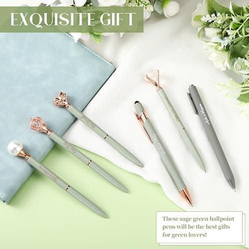 Qeeenar 6 Pcs Fancy Pens for Women Crystal Diamond Pen for Journaling Pretty Glitter Ballpoint with Box Inspirational Gifts for Women Girls College Students Cute Back to School Gifts (Sage Green) thumbnail 7