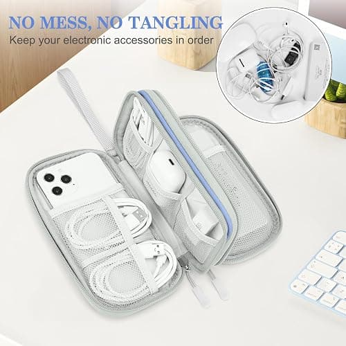 FYY Travel Cable Organizer Pouch Electronic Accessories Carry Case Portable Waterproof Double Layers All-in-One Storage Bag for Cord, Charger, Phone, Pattern Blue thumbnail 5