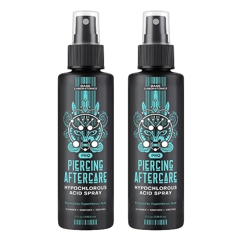 BASE LABORATORIES Piercing Aftercare Hypochlorous Acid Spray PRO - 8 OZ | Saline Solution Piercing Aftercare - Saline Spray for Ear Piercings, Bumps & Keloids | Ear, Nose, Belly - 2PK - Image 1