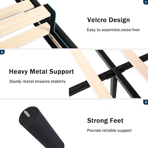 GalnFu Queen Size Bed Frame with Button Tufted Headboard, Upholstered Platform Bed Frame with UnderBed Storage, Wooden Slats Supports, Noise Free, No Box Spring Needed, Easy Assembly, Black thumbnail 6